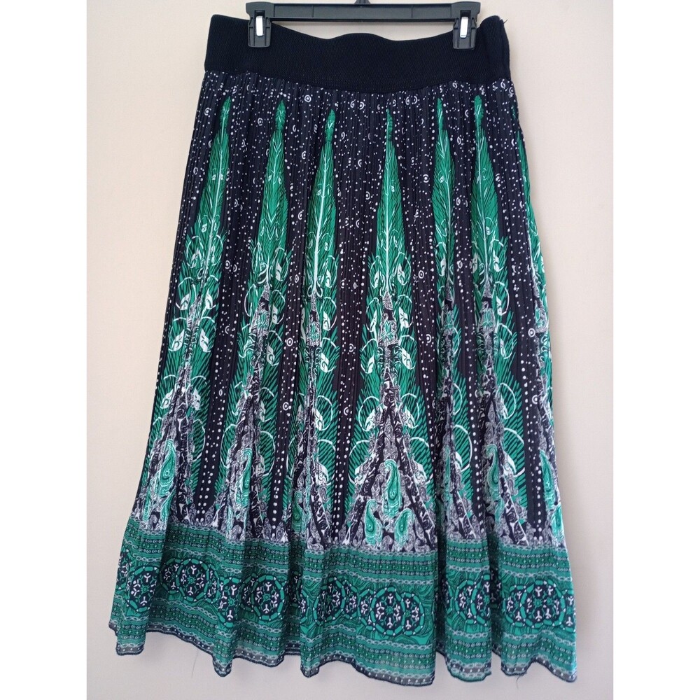 Metro Wear Green Accordion Skirt Elastic Band Size Large